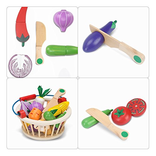 Victostar Wooden Cutting Fruits Vegetables Food Play Toy Set
