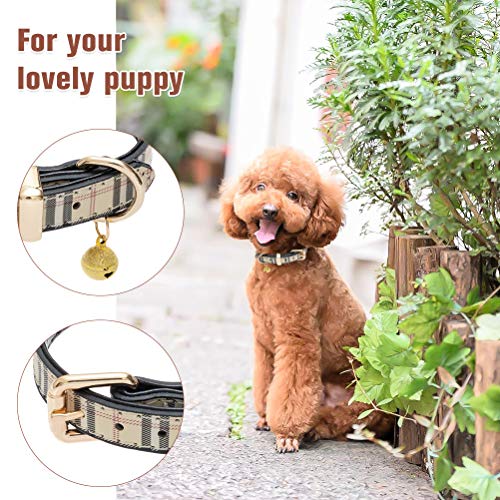 KOOLTAIL Soft Leather Puppy Dog Collar - Cute Plaid Dog Collars for Puppies & Cats - 3 Pack Durable PU Leather Collar with Bell for Pets Daily Wearing
