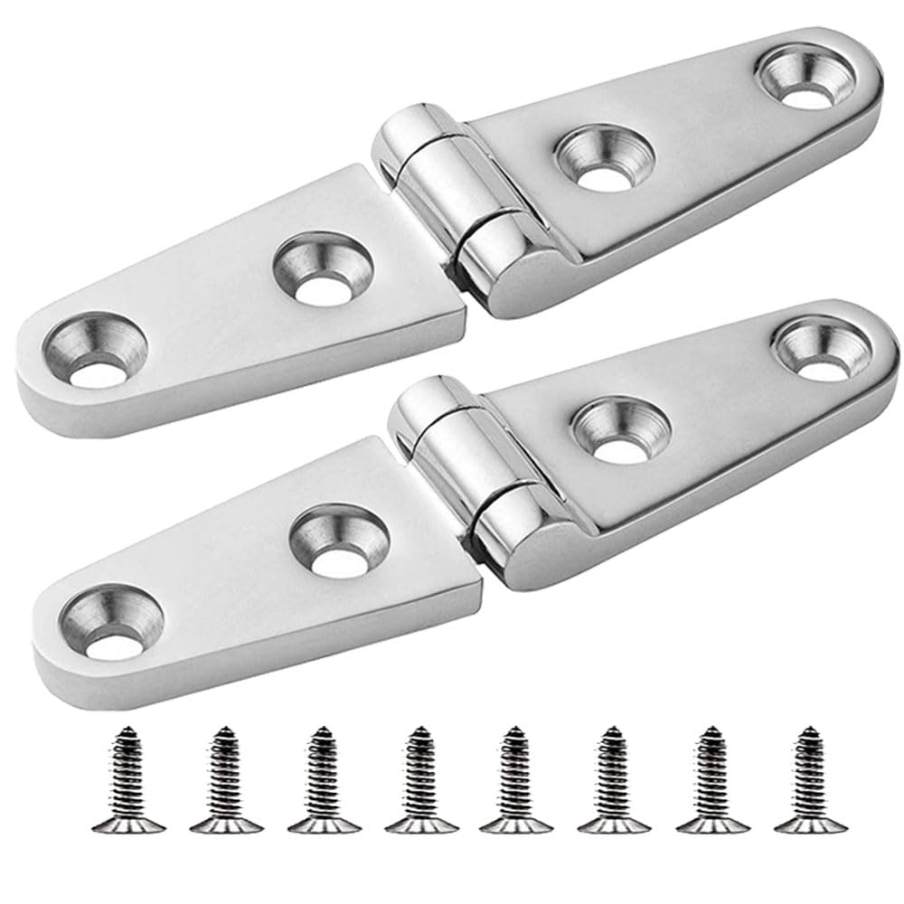 Pair Heavy Duty Strap Hinge with Self-Tapping Screw,316L Stainless Steel Strap Hinges Marine Boat Home Hardware Heavy Duty Strap Hinges for Shed Gate Barn Door Outdoor (2 Hole)