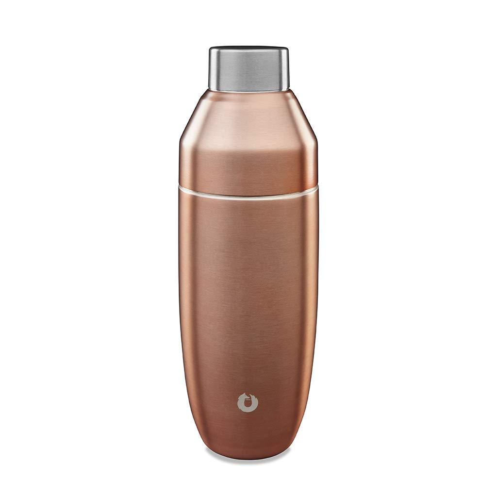 SNOWFOX Premium Vacuum Insulated Stainless Steel Cocktail Shaker, Home Bar Accessories, Elegant Drink Mixer, Leak, Proof Lid With Jigger & Built, In Strainer, Gold, 22oz.