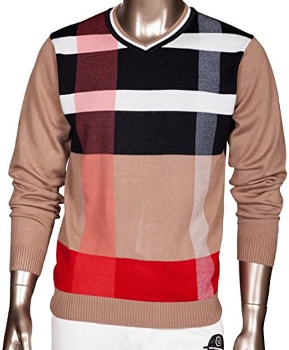 Osyag Men's Styish Striped Long Sleeve V-neck Knitted Pullover Woolen Sweater