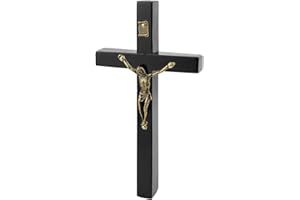 UPIQNG Wooden Wall Cross Jesus Christ Hanging Crucifix Wall Mounted Cross with Metal Jesus Religious Decoration Craft for Med