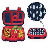 Bentgo Kids Prints (Space Rockets) - Leak-Proof, 5-Compartment Bento-Style Kids Lunch Box - Ideal Portion Sizes for Ages 3 to 7 - BPA-Free and Food-Safe Materials