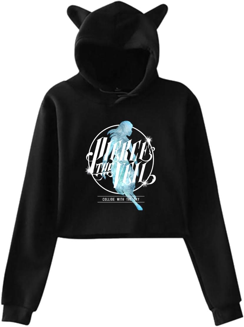 Pierce The Veil Collide with The Sky Women's Long Sleeve Print Cute Cat Ear Pullover Hoodie L Black