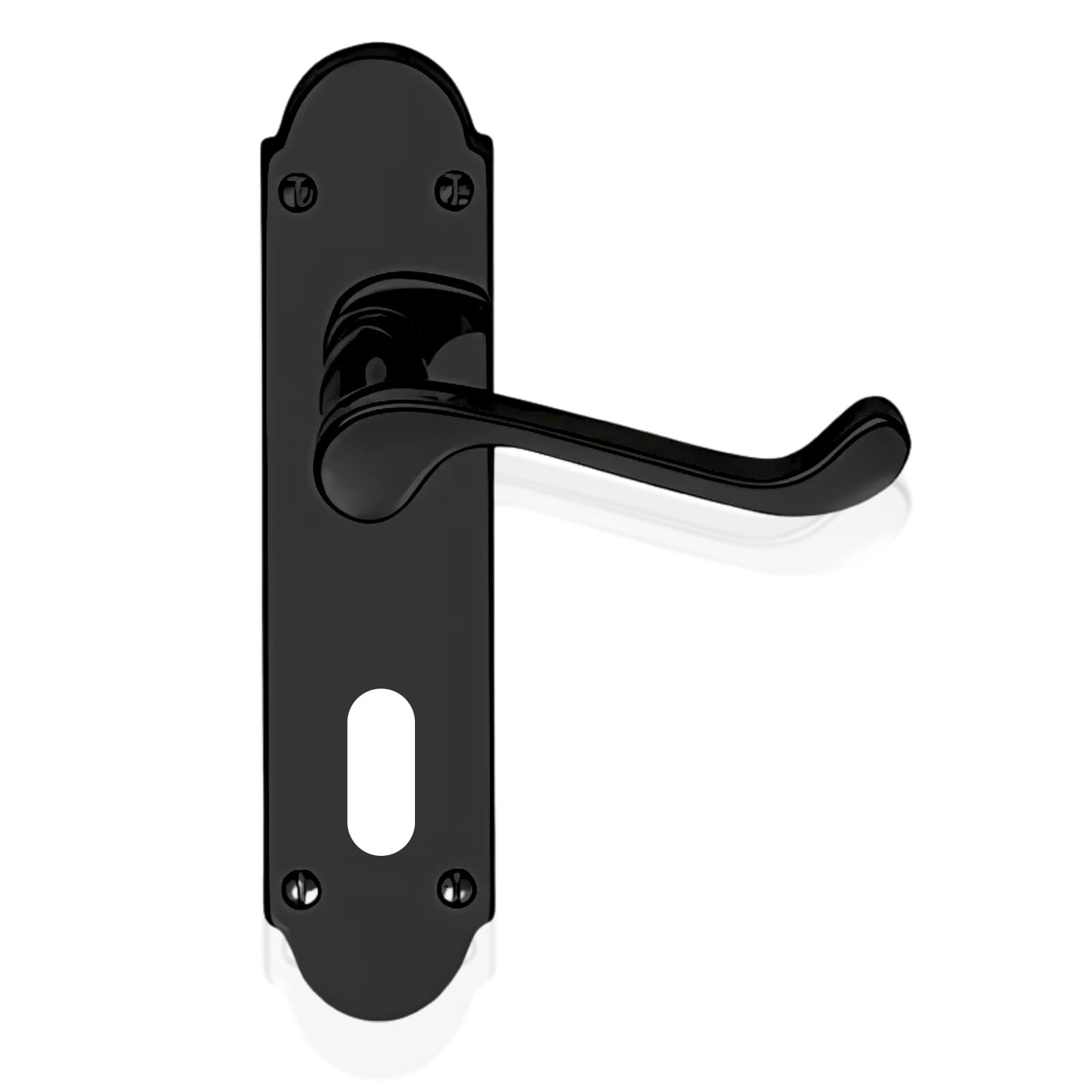 HANDLESTORE Shaped Scroll Matt Black Door Handles Lock Set