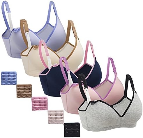 5Pack Nursing Bra,Womens Maternity Breastfeeding Bra Wireless Sleeping Bralette Extenders