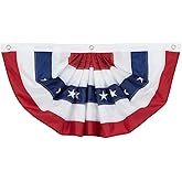 American Flag Bunting Outdoor 1.5x3 Ft US Pleated Fan Flag Embroidered Stars in USA Pleated Bunting Made Oxford Nylon for Patriotic, Memorial Day, 4th of July Outside Banner