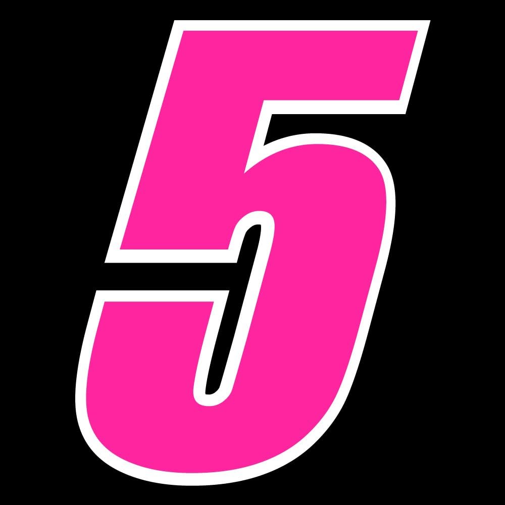 Auto Vynamics - NMBR-SCI5-2CLR-5-GWHIPNK - Vinyl 2-Color Racing / Sport Number "5" Decal - Standard / Classic Italic Font - 5-by-3.875-inches - Gloss Pink Number on Gloss White Background - (1) Piece Kit - Single Decal