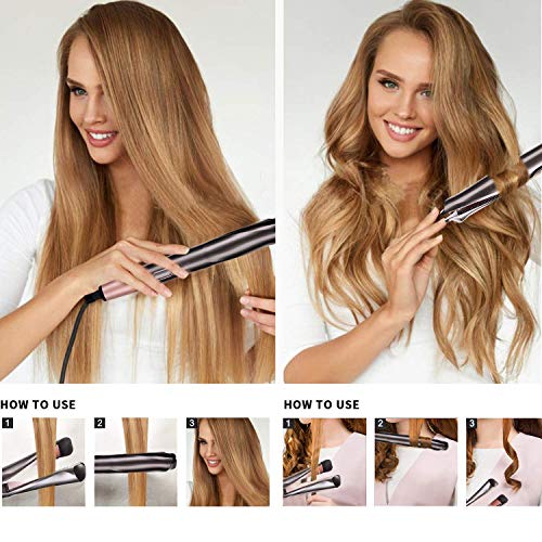 Hair Straightener 2-in-1 Curling Irons Tourmaline Ceramic Twisted Flat Iron Fast Heating-up with Adjustable Temperature&60mins Auto Shut Off,Hair Styling Tools for All Types