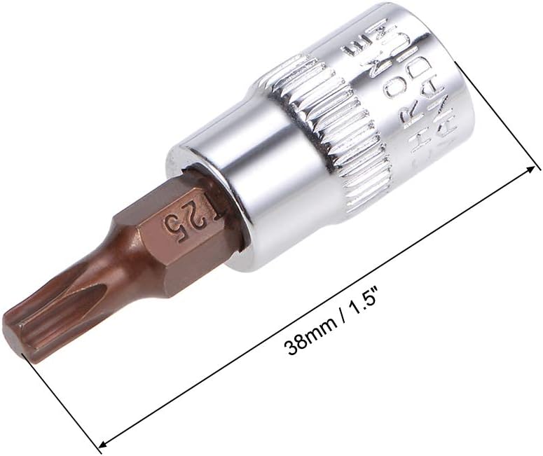 sourcing map 1/4" Drive x T25 Torx Bit Socket, S2 Steel Bits, CR-V Sockets 38mm Length (for Hand Use Only) 3pcs - Image 3