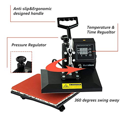 Nurxiovo 12x10 Heat Press Machine for T Shirts, 360 Degree Swing Away