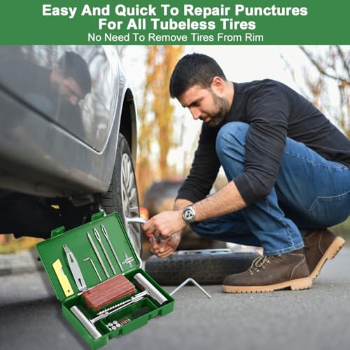 Tire Repair Kit 58pcs, Universal Tyre Patch Repair Kit Quick Fix Puncture Plug Flat Patch Heavy Duty Tire Plug Tool Professional Tyre Repair Emergency Set for Bicycle Car Motorcycle Truck Tractor Jeep