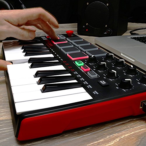 Akai Professional MPK MINI MK2 MKII | 25-Key Ultra-Portable USB MIDI Drum Pad & Keyboard Controller (Red/Black)+ 4-Port USB 2.0 Hub + High Speed USB Extension Cable + Clean Cloth - Thumbnail 5
