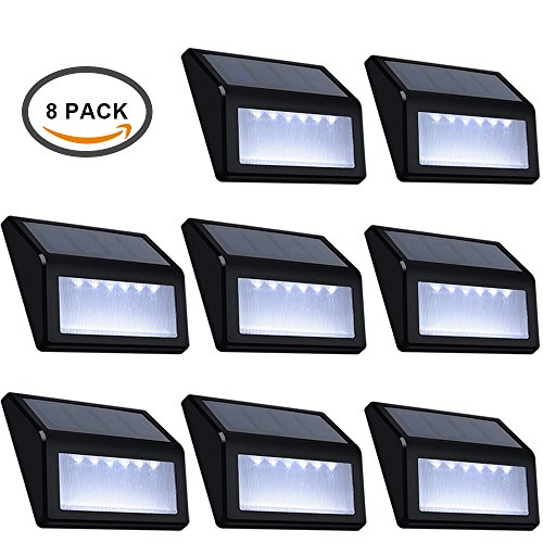 Solar Lights Outdoor – ANDEFINE 6 LED Solar Deck Lights Waterproof Security Lamps for Stairs Pathway Fence (White Light, Pack of 8)