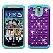 STARSHOP Compatible with Desire 526 Case, Slim Dual Layer Armor Phone Case Cover with Spot Diamond Teal/Purple with Premium Screen Protector