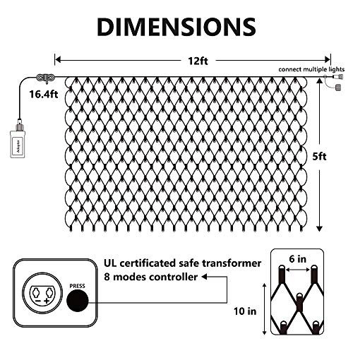 Lomotech 12ft x 5ft 360 LED Christmas Net Lights, 8 Modes Waterproof