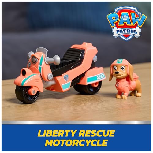 PAW PATROL - Motocicleta de resgate da Liberty com boneco (veículo base), detalhes autênticos, motocicleta de brinquedo para crianças a partir de 3 anos