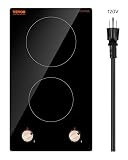 VEVOR Induction Cooktop, 1800W Electric Countertop Burner, 2 Burner Knob Control Stove, Built-in Induction Cooktop with 12 Temperature Settings, Glass Surface, Auto Shut-Off