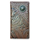 2015 Lone Star Men's Collection Concho Tooled Leather Bifold Wallet, Extra Checkbook. Coffee