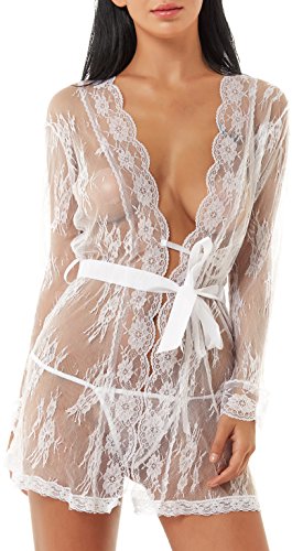 Women s sexy lace lingerie set two-piece nightgown(m,wh…