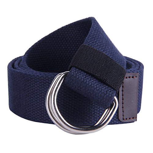 JINIU Canvas Belt Military Style D RING Buckle solid color 1.5" wide CAB2 NAVY 47"Long
