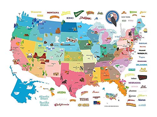 Illustrated Map of the US Removable Wall Decal Sticker Nursery Kid room