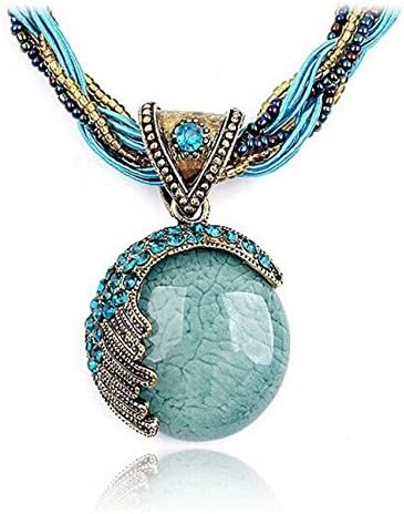 Lnkry Fashion Bohemian Style Cat's Eye Crystal Collar Necklace Pendant(Blue)