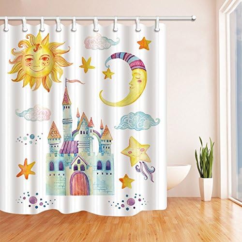 SZDR Cartoon Series - Watercolor Magic Castle Sun, Moon, Star With A Patterned Shower Curtain Of 69X70 inches Of Anti- mildew Polyester Fabric Bathroom With A Perfect Shower Curtain (Multi16)