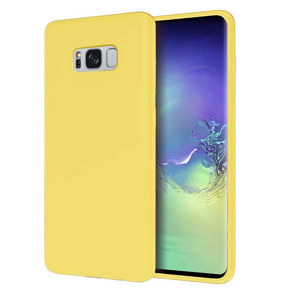 NiaCoCo Compatible with Samsung Galaxy S8 Plus Case Ultra Thin Shockproof Liquid Silicone Phone Case Soft Gel Rubber Microfiber Stripe Protector Case (Yellow) — image 1