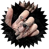Iaceble Gothic Onyx Spider Ring Silver Spider Finger Ring Large Spider Ring Black Crystal Spider Ring Halloween Spider Statement Ring Adjustable Open Ring Jewelry for Women