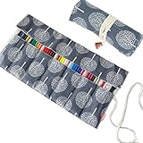 Damero New Canvas Pencil Wrap Case, Pencils Roll Pocket for 36 Colored Pencils (NO Pencils included), Crochet Hooks and Gadgets, Tree, 36 Capacity