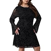 BEAUDRM Women's Y2k Plus Size Floral Gothic Dresses Grunge Mesh Bell Long Sleeve A Line Going Out Dress