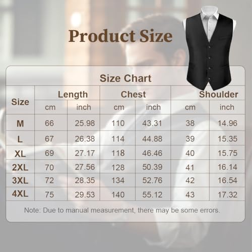 BSBUY Men's Formal Vest, Black Men's Dress Vest with Pocket, Elegant Men's Suit Vest, Wedding Party Business