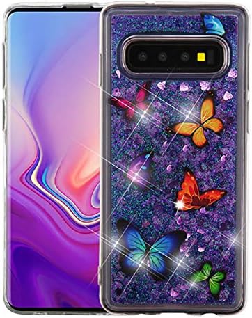 iHeartGlitter - for Samsung Galaxy S10 Butterfly Dancing Purple Quicksand Glitter Phone Case [ONLY S10 Model]