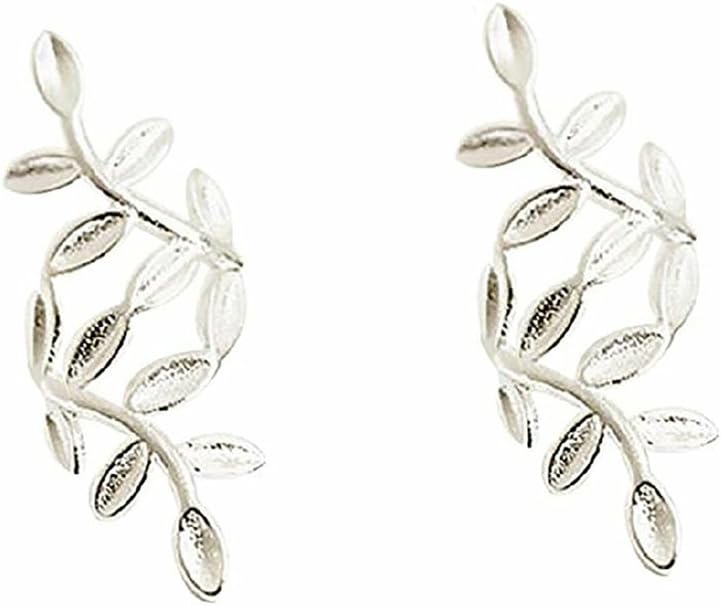 S925 Sterling Silver Leaf Non Piercing Ear Clip Cuff Wrap Earrings (925 sterling silver)