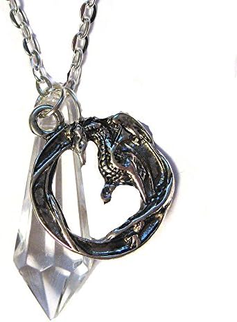 Dragon Glass Chandelier Crystal Charm and Pendant Silver Plated 18" Chain-Link Necklace