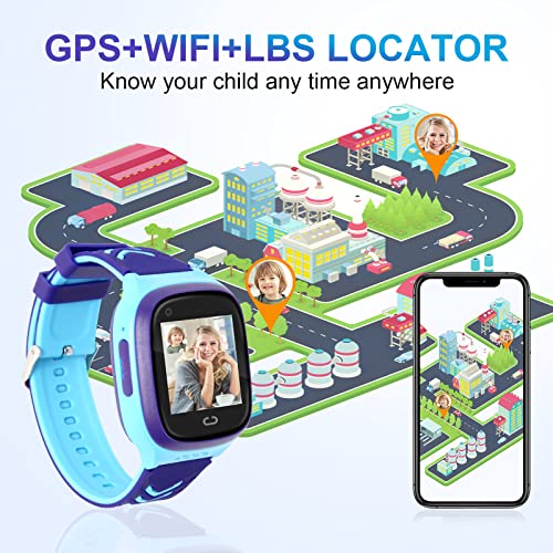 4G Kids Smart Watch GPS Tracker - Smartwatch with Two Way Call Video Calling 7 Puzzle Games Voice Chat SOS School Mode Pedometer Geo-Fence Wi-Fi Touch Screen Alarm Clock Smartwatches for Boys Girls