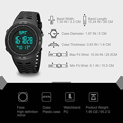image for cofuo Men Digital Sports Watch, Military Multifunction Outdoor Electro