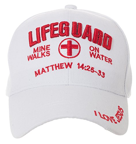 Artisan Owl LIfeguard: Mine Walk on Water Matthew 14:25-33 Hat - Religious Christian Gift -100% Cotton Embroidered Cap (White)