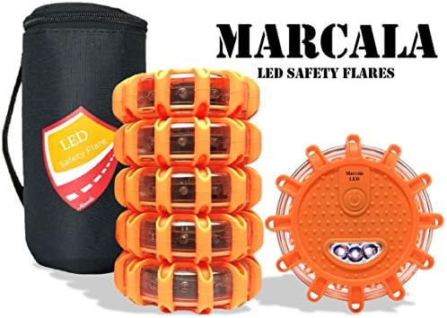 6 Pack LED Road Flares Emergency Light - Roadside Emergency Kit, Safety Flare w/Magnetic Base for Car Truck Boat RV w/Batteries, Carry-Case, and Extra Battery Set