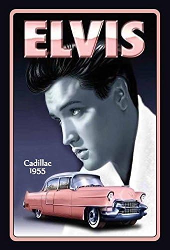 ComCard Elvis Presley mit pink cadillac 1955 Schild aus Blech, Metal Sign, Tin