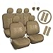 Leader Accessories Auto Universal Tan Car Seat Covers Set 17pcs Combo Pack with Airbag - Front and Rear with 4 Shoulder Pads