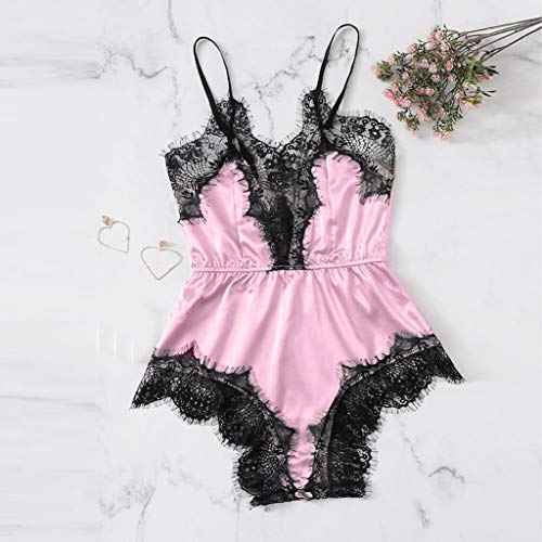 Hennta Women Satin Lace Bra Sexy Thong Lingerie Underpant Siamese Bodysuit Babydoll - Thumbnail 2