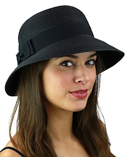 C.c women s paper woven cloche bucket hat with color bow band, bl…