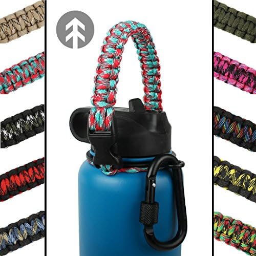 Hydro Flask Handle - Paracord Bottle Carrier w/ HIGH-STRENGTH D Buckle CARABINER and Safety Ring (Red Crane)