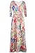MIHOLL Women's Paris Bohemian 3/4 Sleeve Faux Wrap Long Maxi Resort Dress (Large, Yellow Pink)