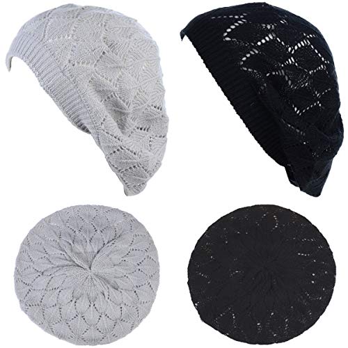 BYOS Chic Soft Knit Airy Cutout Lightweight Slouchy Crochet Beret Beanie Hat