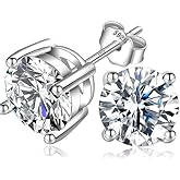 Sterling Silver Moissanite Stud Earrings - D Color VVS1 Brilliant Round Cut Lab Grown - S925 Friction-Back With Authenticity Certificate 1Ct 2Ct 3Ct