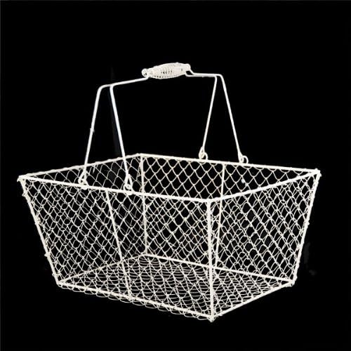 Wire Storage Basket with Handles for Shelves, Pantry, Closet or Home Decor by HomeSimple (White)