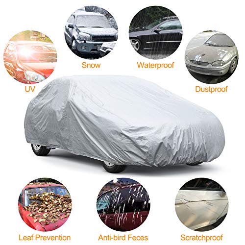 XCAR Sliver Car Cover 200" with Cotton Zipper Sun UV Rain Protection for Auto Vehicle Indoor Outdoor All Weather - Thumbnail 2